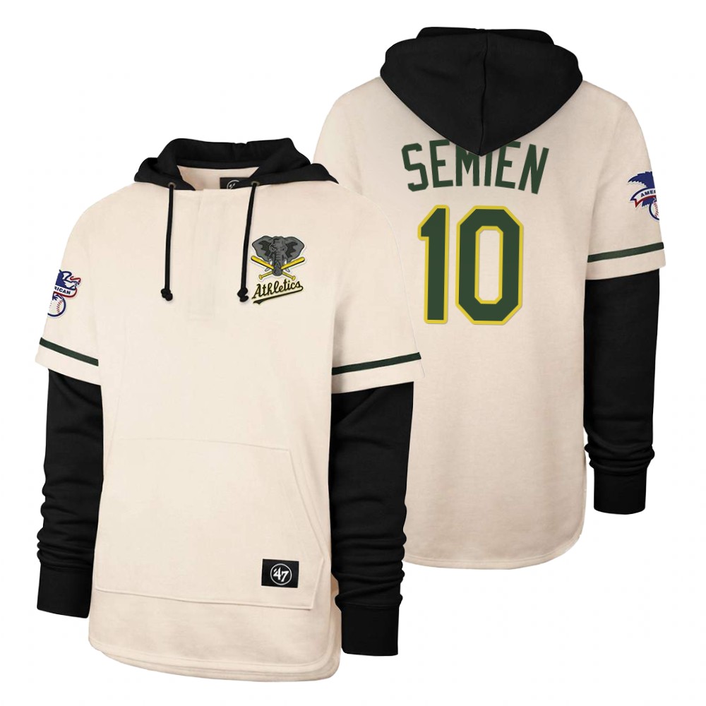 Men Oakland Athletics #10 Semien Cream 2021 Pullover Hoodie MLB Jersey